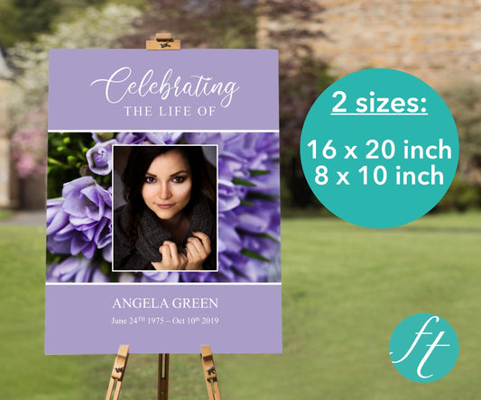 Purple Bouquet Funeral Welcome Sign