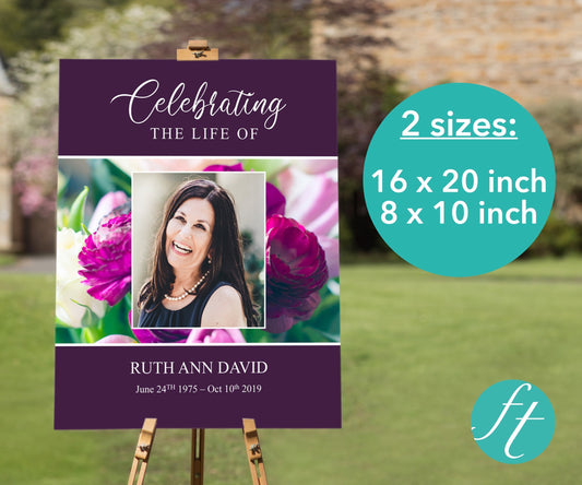 Purple Peonies Funeral Welcome Sign