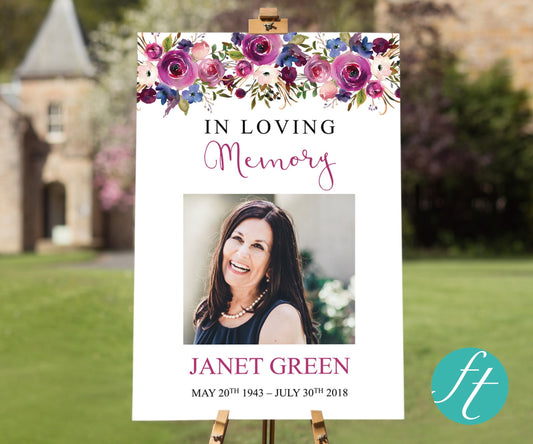 Purple Roses Funeral Welcome Sign