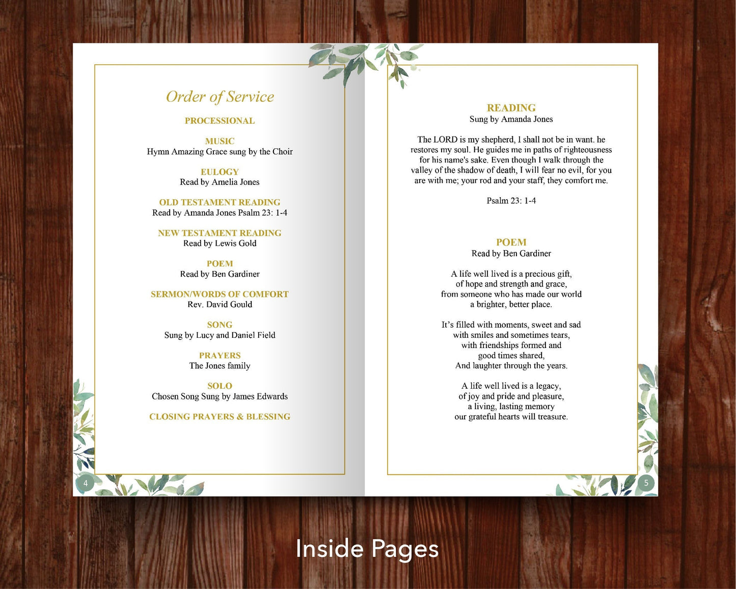 12 Page Green Leaf Funeral Program Template