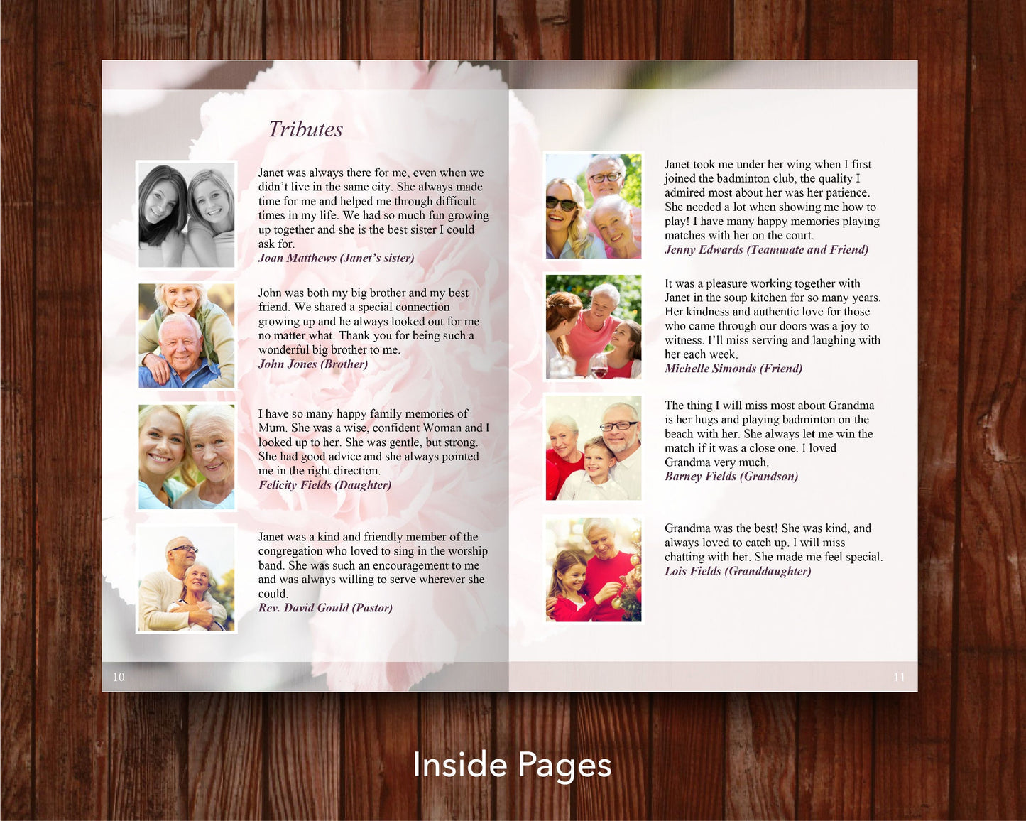 12 Page Pink Carnations Funeral Program Template