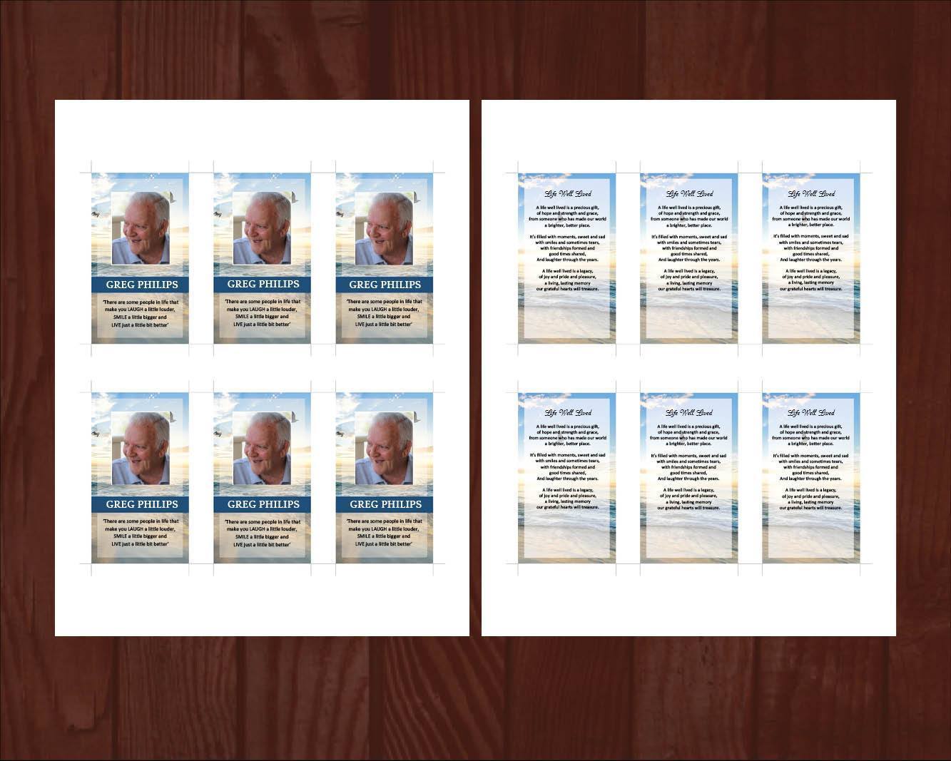 4 Page Beach Funeral Program Template + Prayer Card