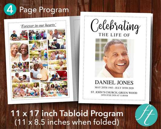 4 Page Classic Funeral Program Template (11 x 17 inches)