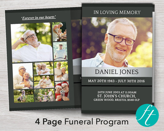 4 Page Classic Grey Funeral Program Template
