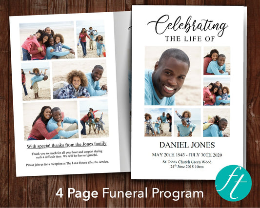 4 Page Family Photo Collage Funeral Program Template