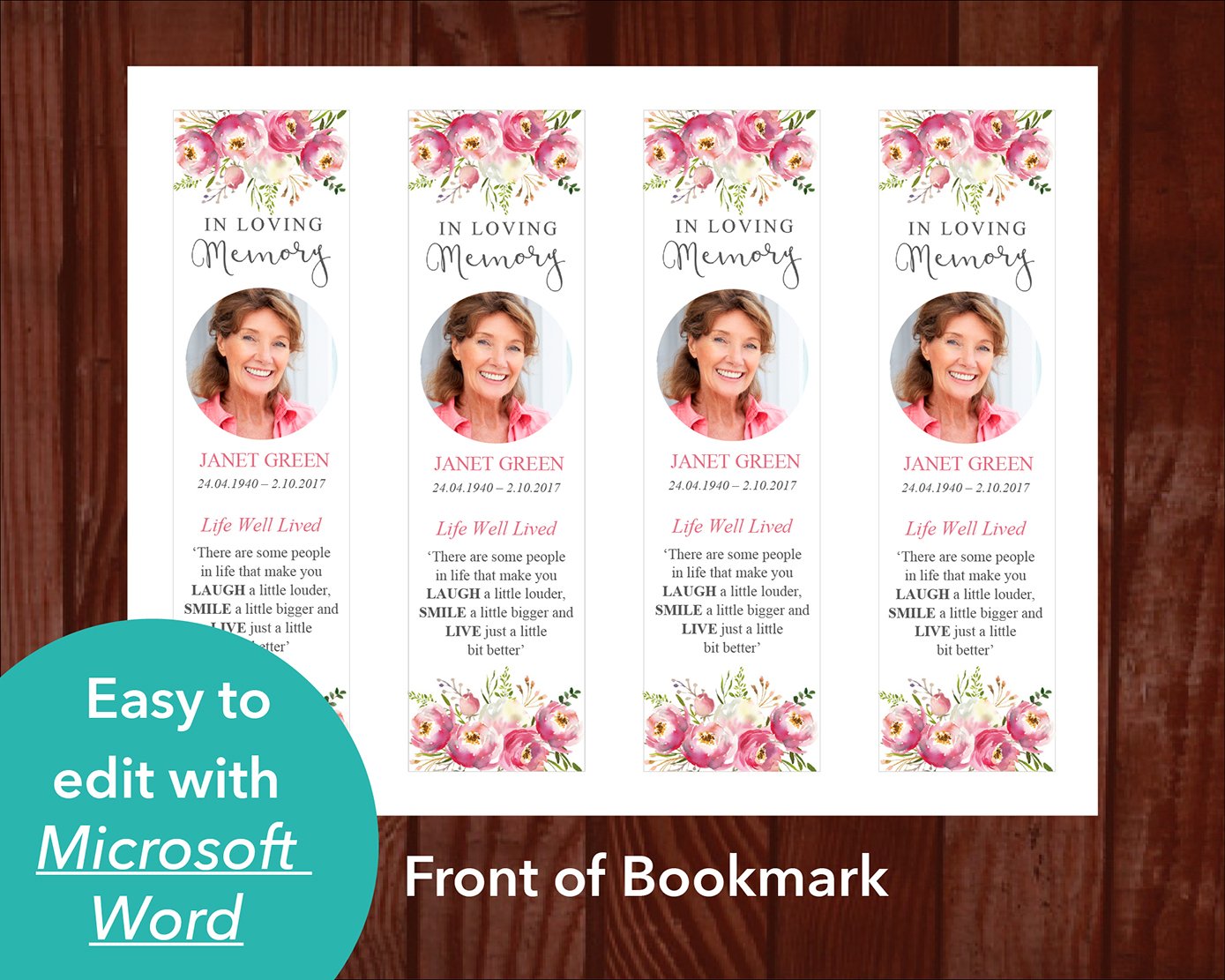 4 Page Floral Burst Funeral Program + Sign, Slide Show & Bookmark