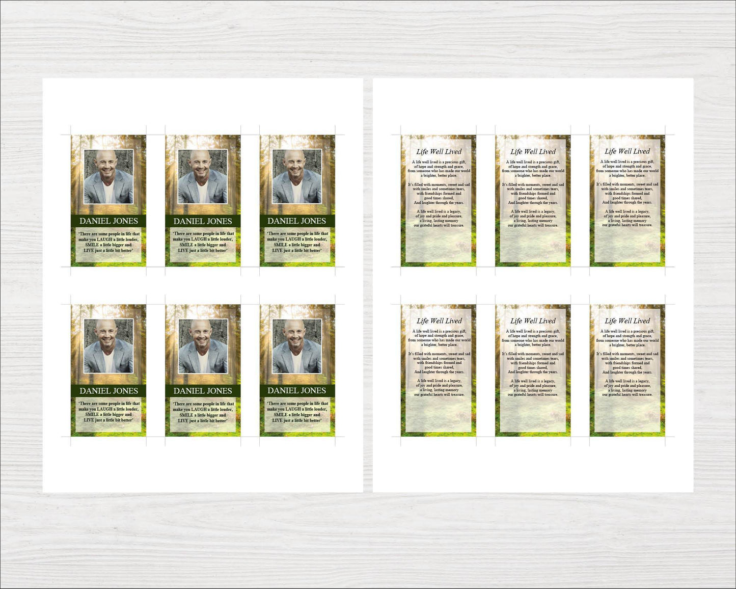 4 Page Forest Funeral Program Template + Prayer Card