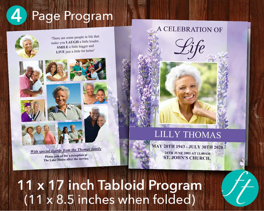 4 Page Lavender Funeral Program Template (11 x 17 inches)