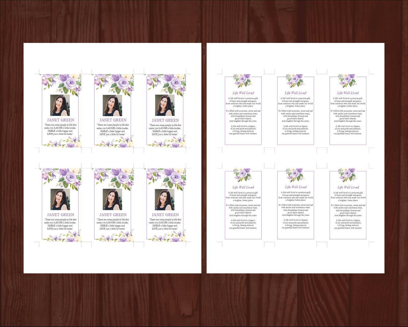 4 Page Lilac Bouquet Funeral Program Template + Prayer Card