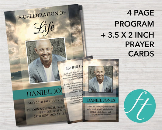 4 Page Mountain Top Funeral Program Template + Prayer Card