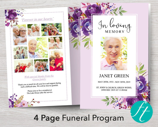 4 Page Peonies Bloom Funeral Program Template