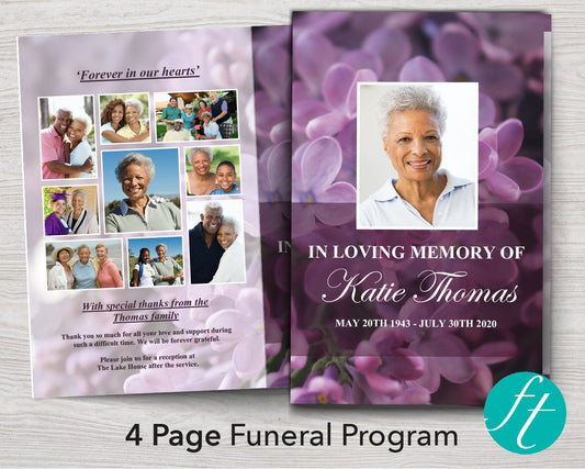 4 Page Purple Buds Funeral Program Template