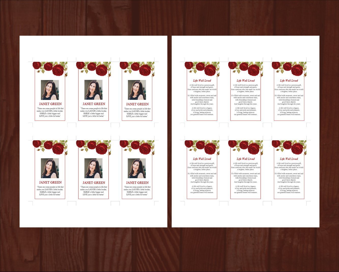 4 Page Red Rose Funeral Program Template + Prayer Card