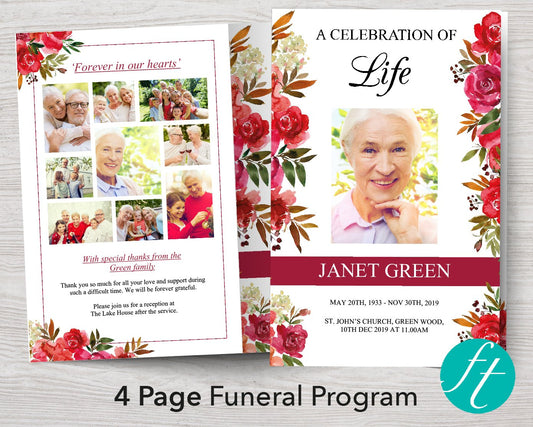 4 Page Scarlett Display Funeral Program Template