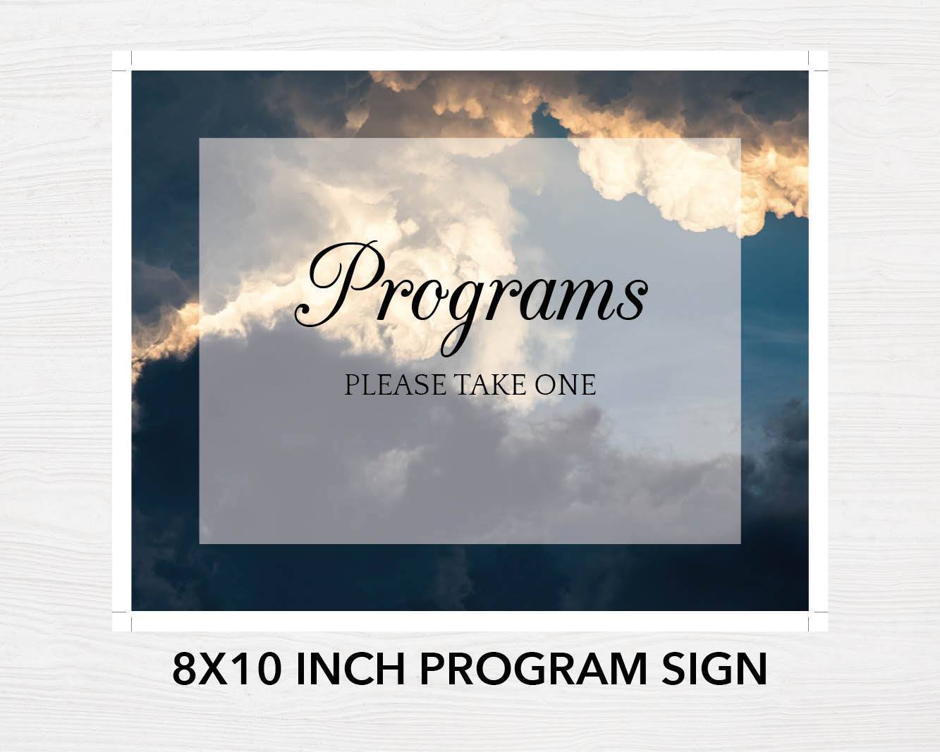 4 Page Sky Funeral Program Template + 4 matching Templates