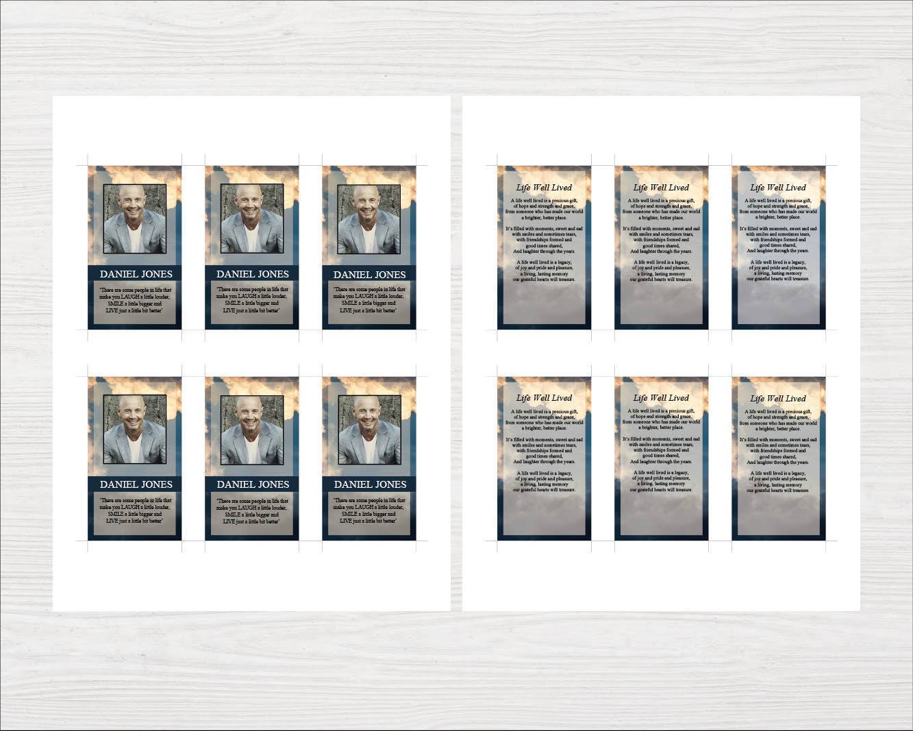 4 Page Sky Funeral Program Template + Prayer Card