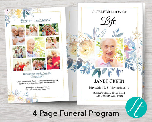4 Page Spring Bloom Funeral Program Template