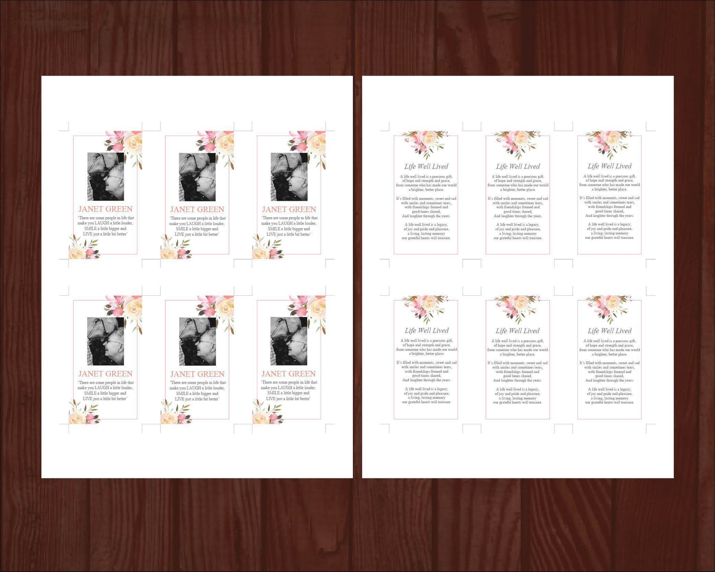 4 Page Spring Flowers Funeral Program Template + Prayer Card
