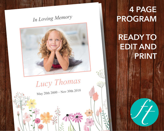 4 Page Summer Garden Funeral Program Template
