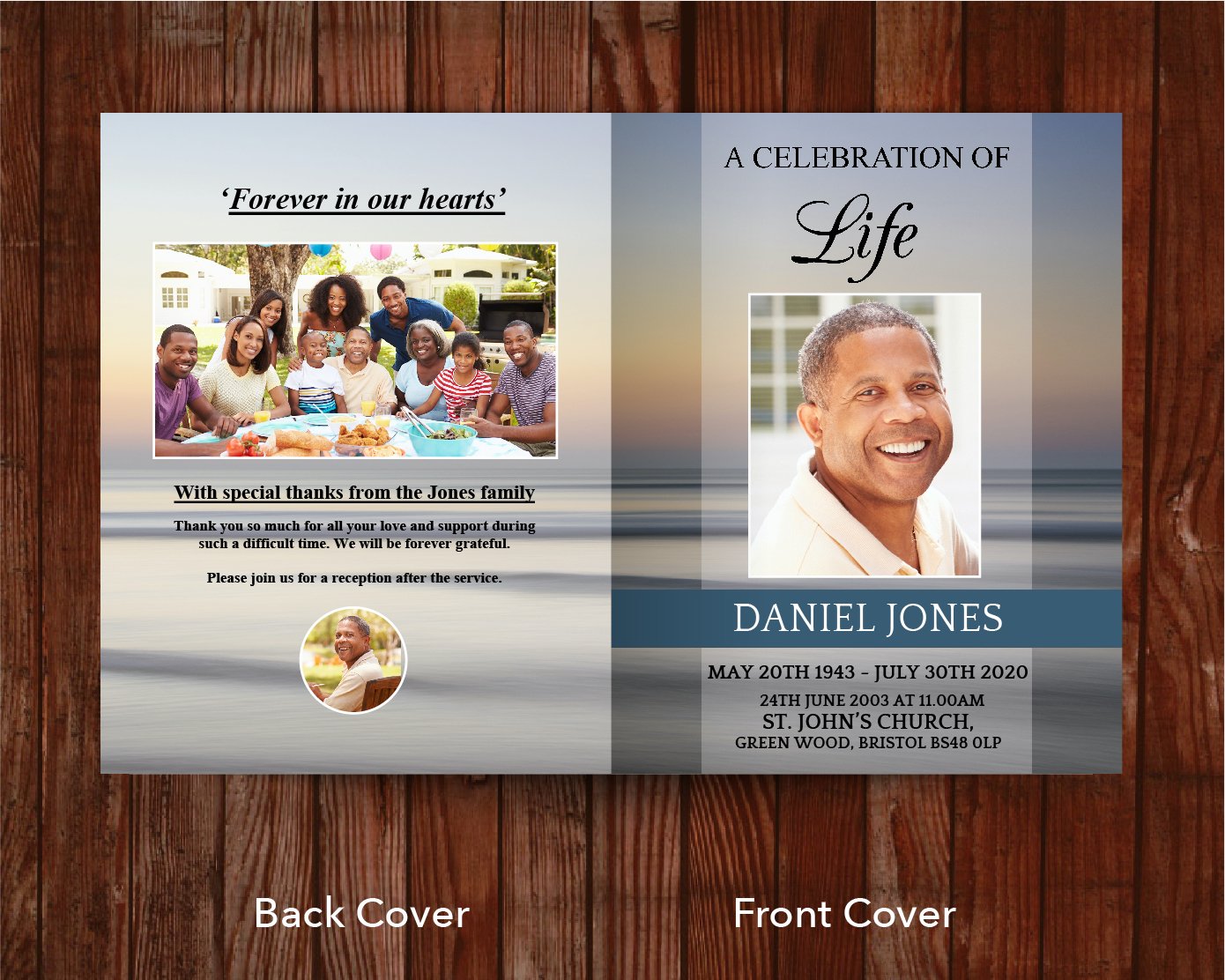 8 Page Beach Sunset Funeral Program Template (11 x 17 inches)