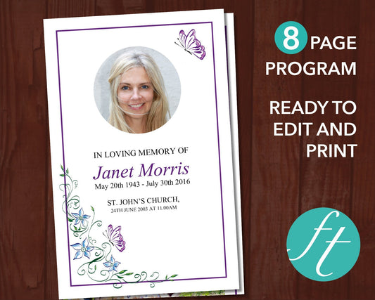 8 Page Butterfly Funeral Program Template