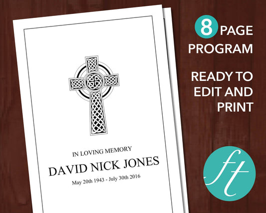 8 Page Catholic Cross Funeral Program Template