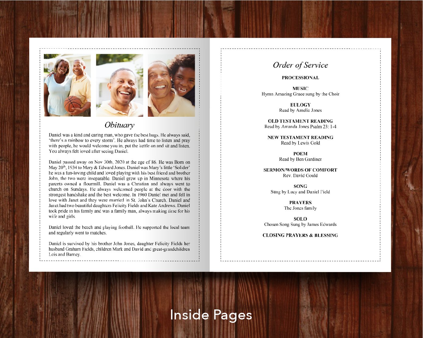 8 Page Classic Funeral Program Template (11 x 17 inches)