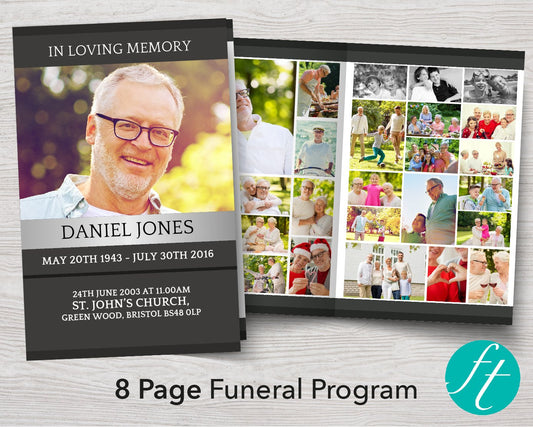 8 Page Classic Grey Funeral Program Template