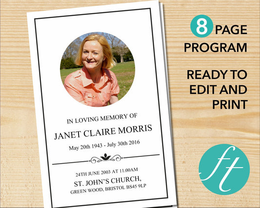 8 Page Elegant Funeral Program Template
