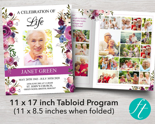 8 Page Floral Display Funeral Program Template (11 x 17 inches)