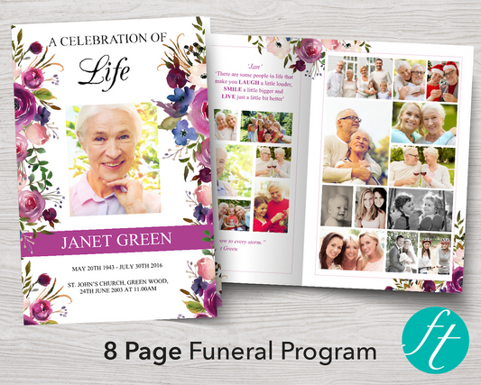 8 Page Floral Display Funeral Program Template