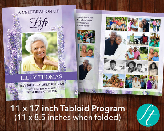 8 Page Lavender Funeral Program Template (11 x 17 inches)