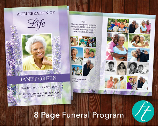 8 Page Lavender Funeral Program Template