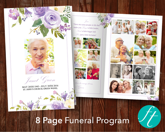 8 Page Lilac Bouquet Funeral Program Template