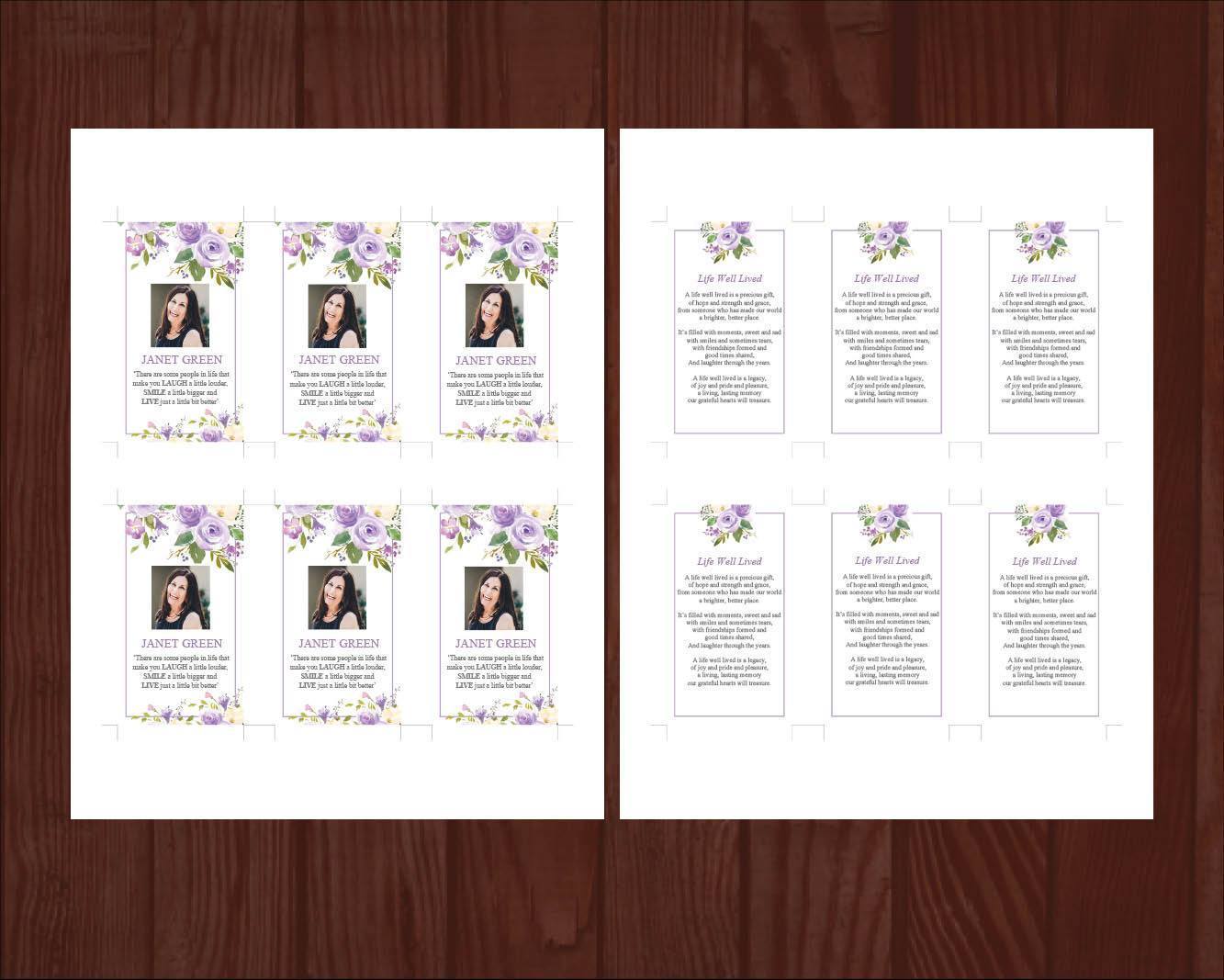 8 Page Lilac Bouquet Funeral Program Template + Prayer Card