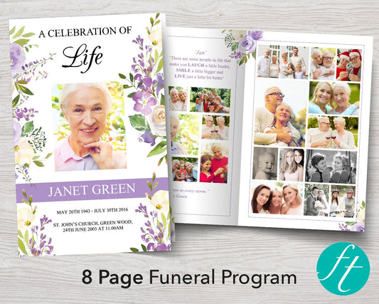 8 Page Lilac Display Funeral Program Template