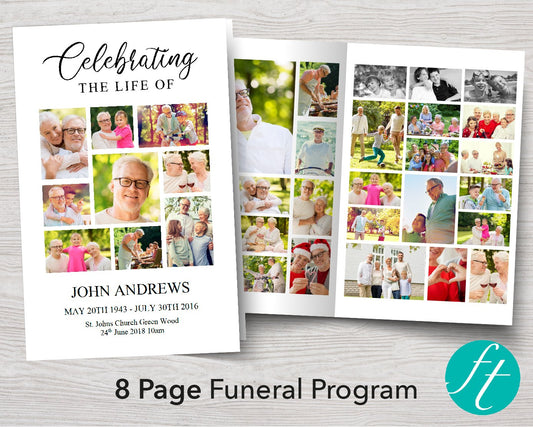 8 Page Photo Collage Funeral Program Template