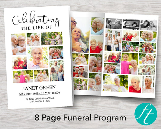 8 Page Photos Funeral Program Template