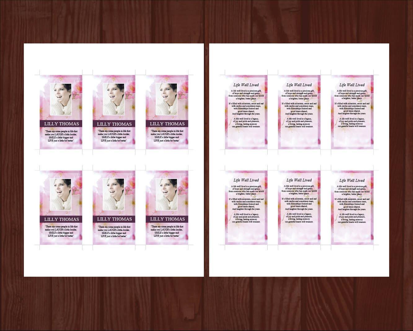 8 Page Pink Blossom Funeral Program Template + Prayer Card