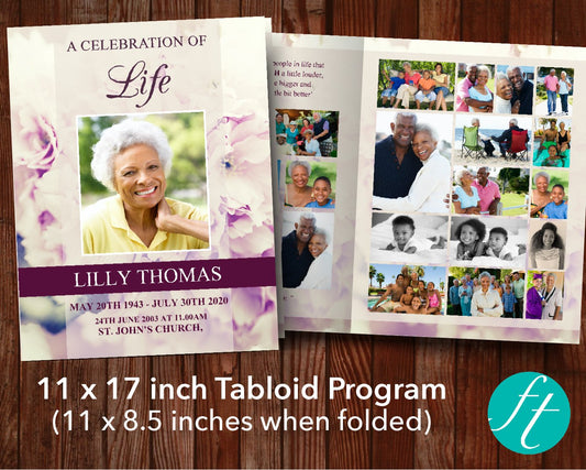 8 Page Pink Petals Funeral Program Template (11 x 17 inches)