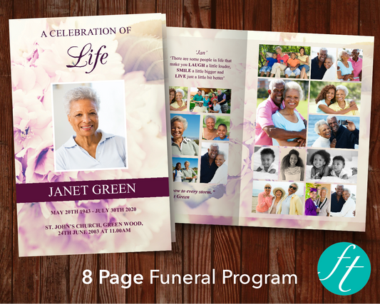 8 Page Pink Petals Funeral Program Template