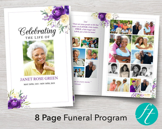 8 Page Purple Bloom Funeral Program Template
