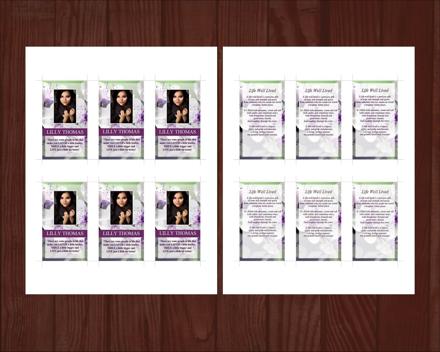 8 Page Purple Blossom Funeral Program Template + Prayer Card