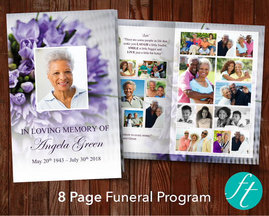 8 Page Purple Bouquet Funeral Program Template