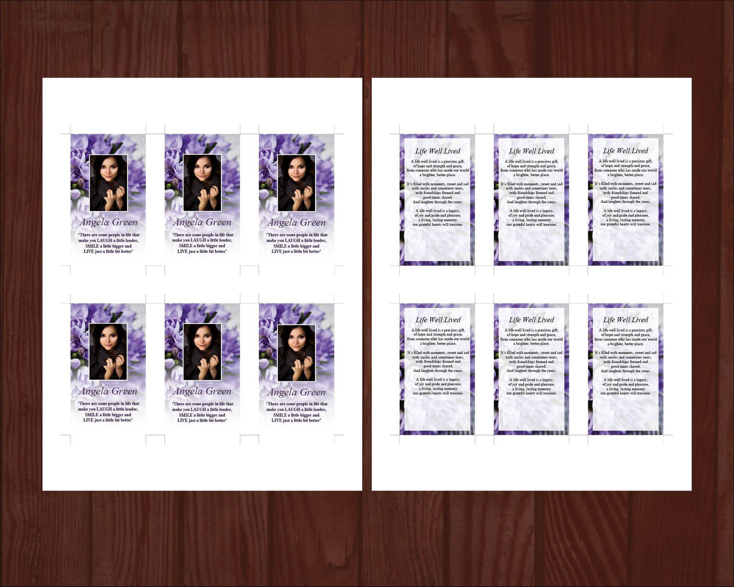 8 Page Purple Bouquet Funeral Program Template + Prayer Card