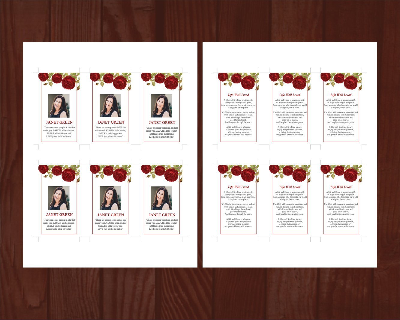 8 Page Red Rose Funeral Program Template + Prayer Card