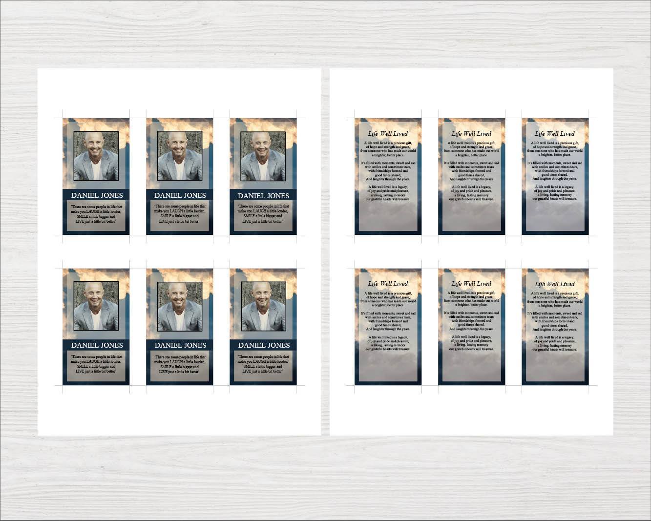 8 Page Sky Funeral Program Template + Prayer Card