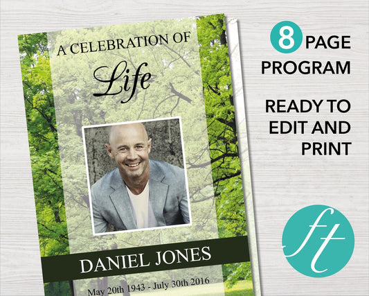 8 Page Trees Funeral Program Template