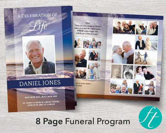 8 Page Waves Funeral Program Template