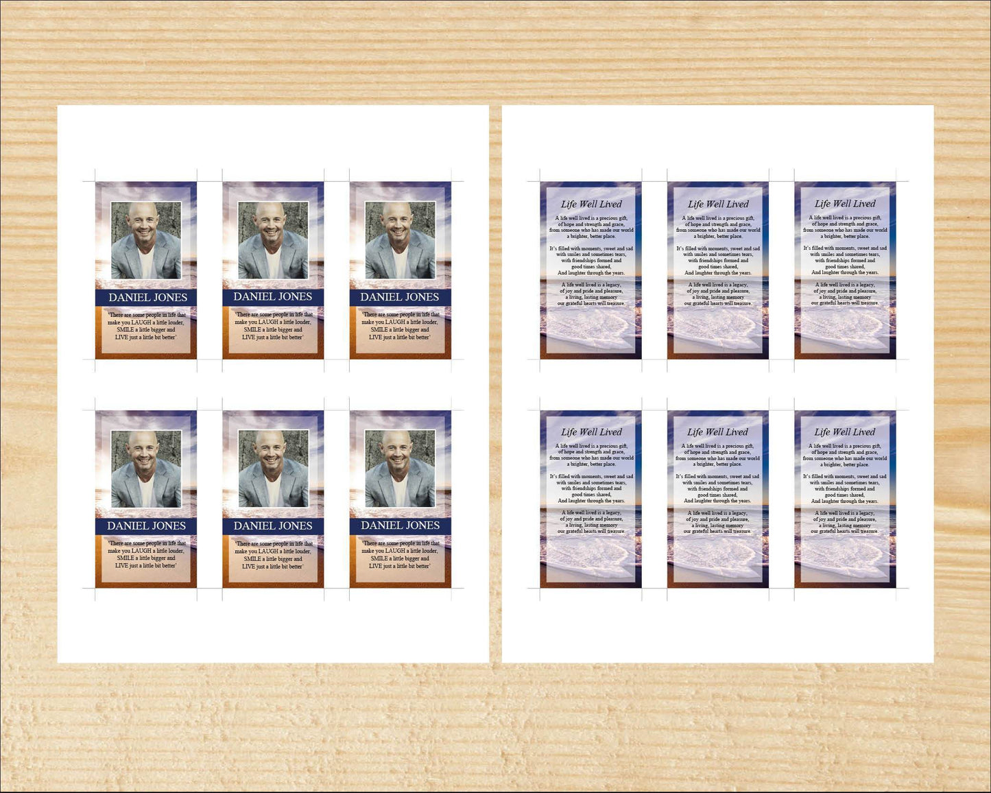 8 Page Waves Funeral Program Template + Prayer Card